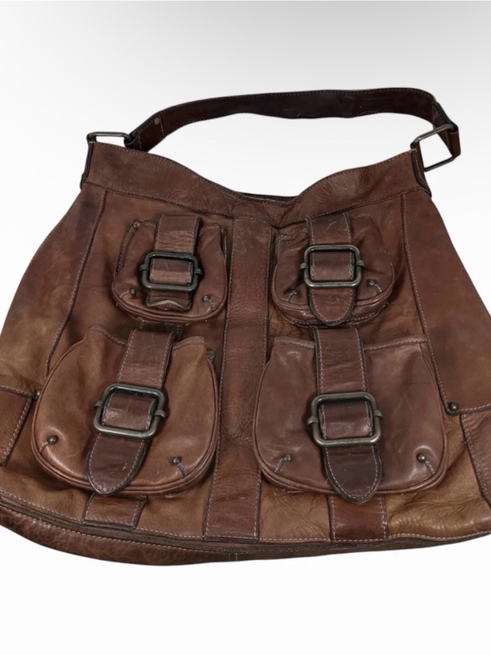 Banana Republic Ashbury Brown Leather Hobo Tote Shoulder Bag Multi Pocket Purse